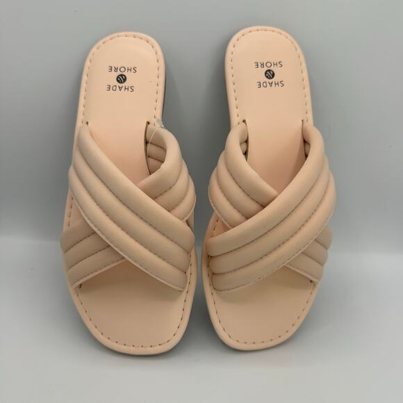 Shade & Shore Maxie Padded Crossband Sandals, Size 5, Nude/Blush Slide Flats NWT - Picture 2 of 7